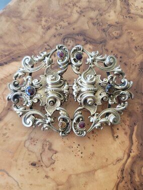 Antique Art Nouveau Sterling & Gemstone Belt Buckle